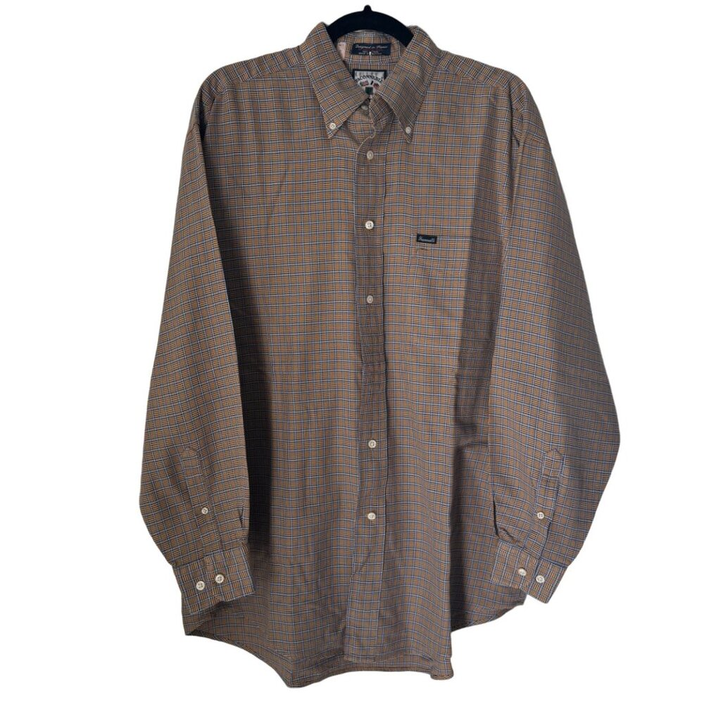 Faconnable Men's Long Sleeve Button-Down Shirt Plaid 100% Cotton, Size L